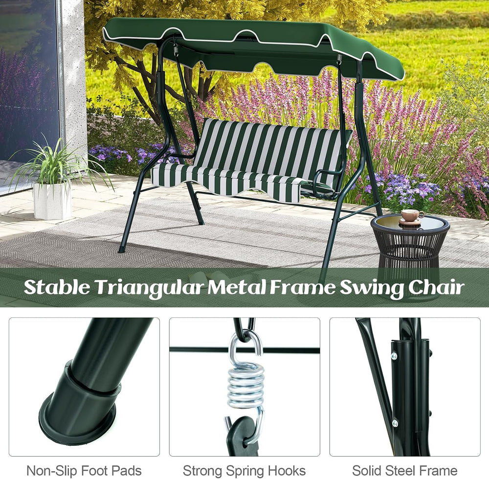 Tangkula 3 Person Porch Swing with Cushions & Canopy, Green