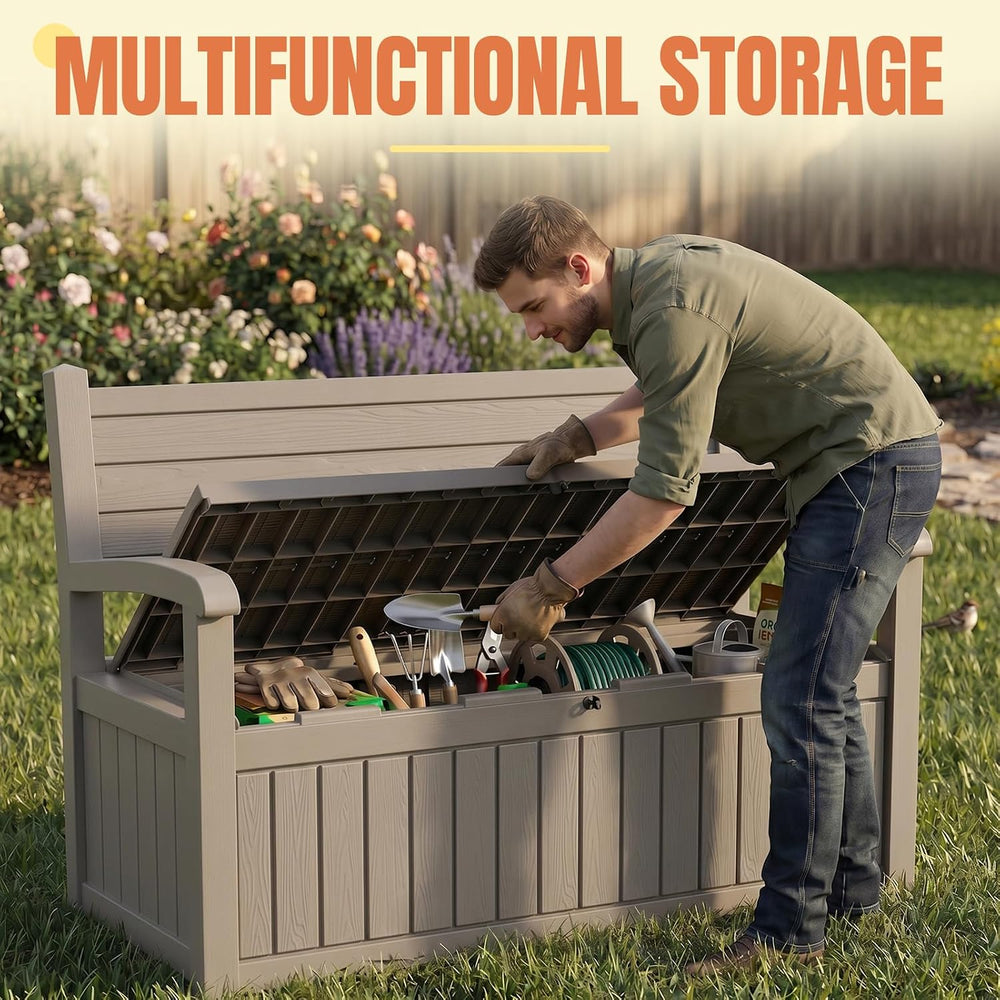 Storage Bench Outdoor Deck Box, 120 Gallon Lockable Patio Furniture