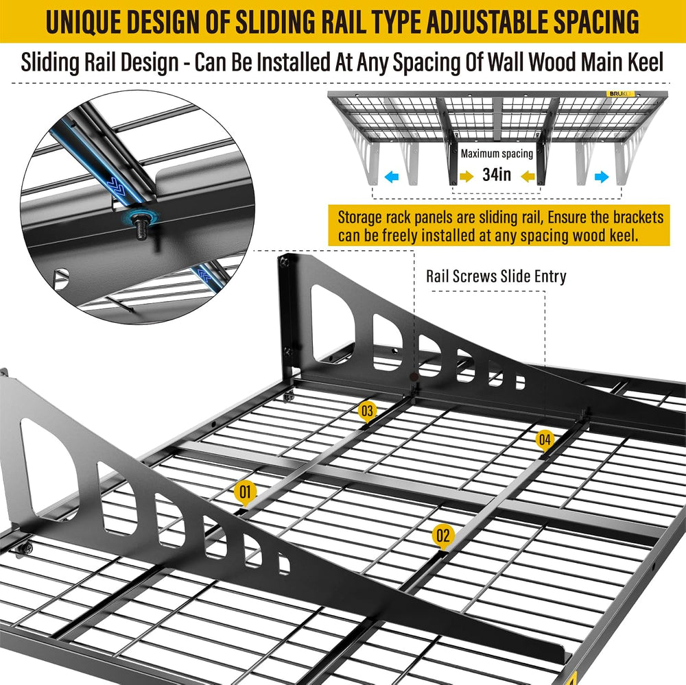 2x3ft Adjustable Rail Wall Garage Storage Shelf, for Tool Room, Storage Room,...