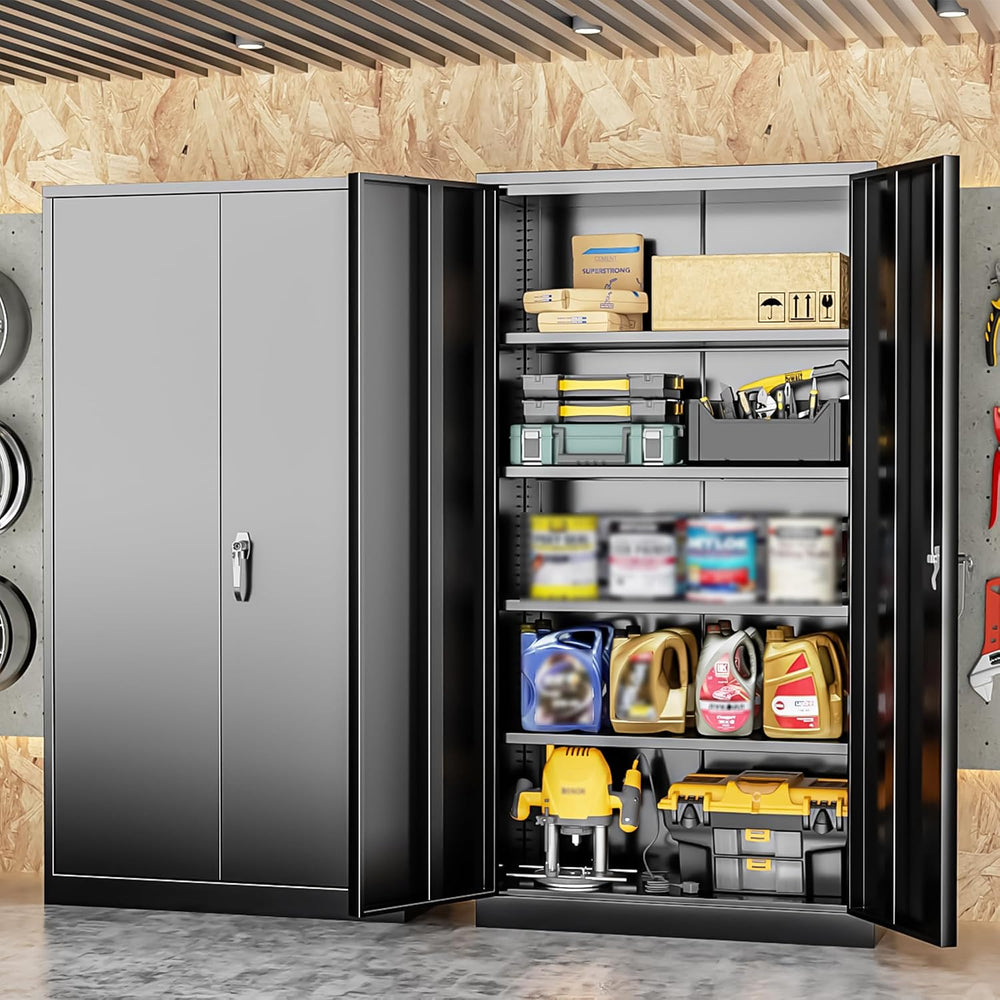 Metal Storage Cabinet, 72” H Storage Cabinet with 2 Doors and 4 Adjustable Sh...