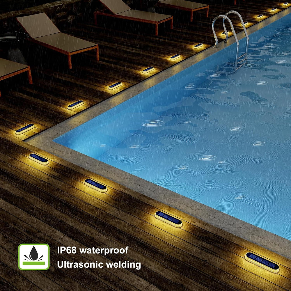 DetarZinLED Solar Step Lights Outdoor IP68 Waterproof 6 Pack Warm White Bar
