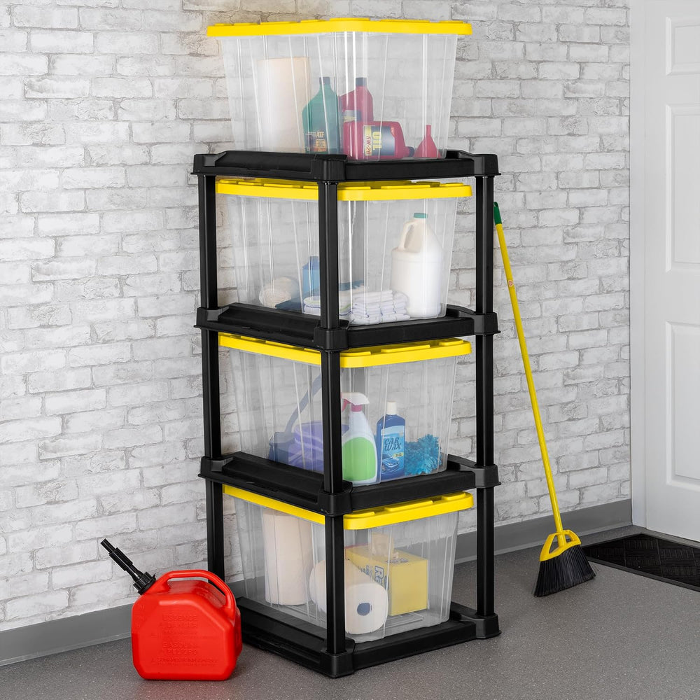 Sterilite 4-Tier Tote Rack & 4-Pack 27 Gallon Storage Box, Shelf and Tote...