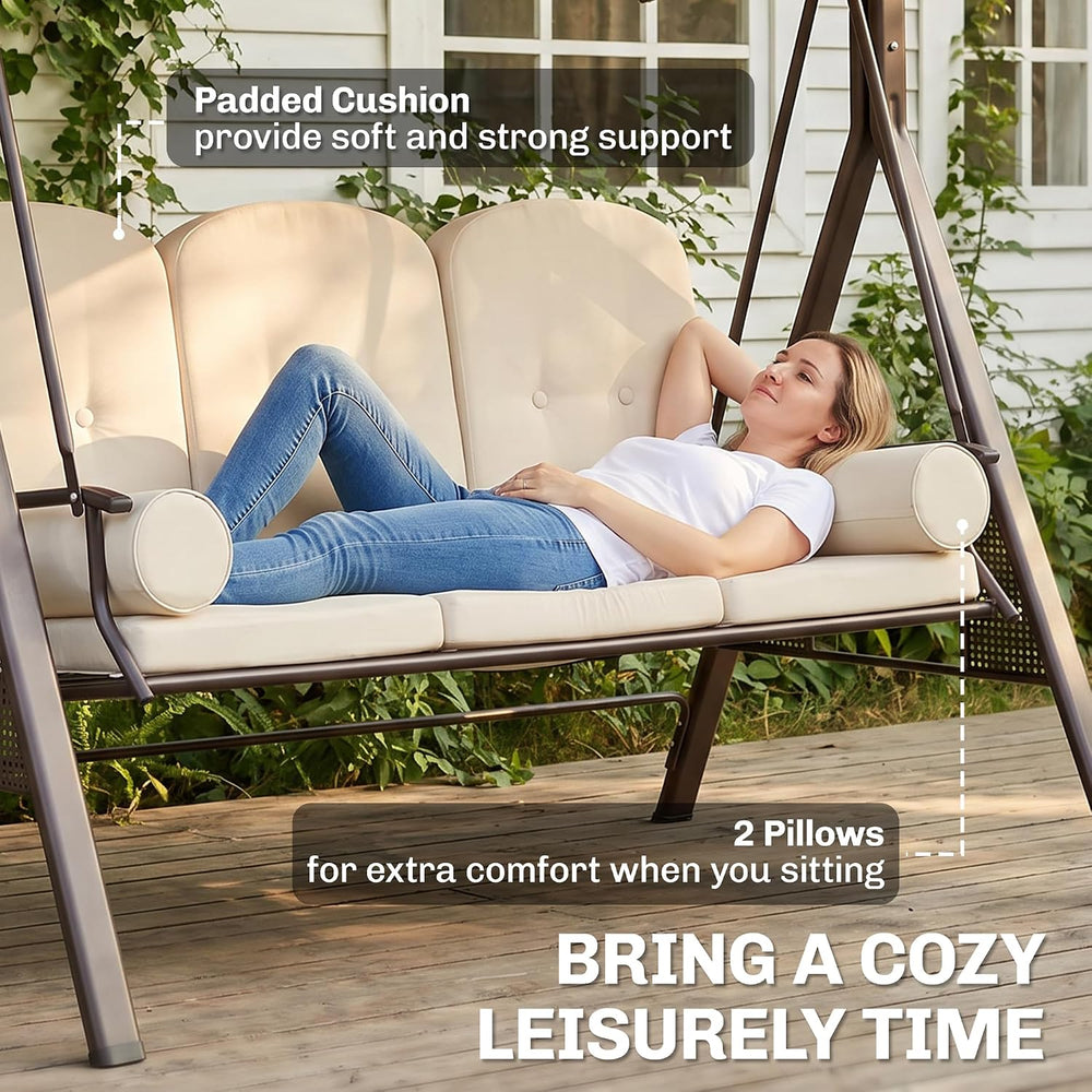 Outsunny 3-Seat Patio Swing Chair Adjustable Canopy Beige