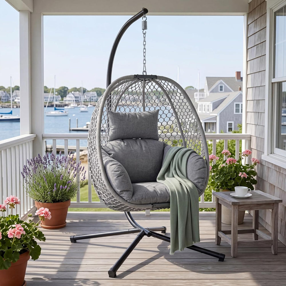 Egg Chair Outdoor with Stand, Patio Hanging Egg Swing Chair for Backyard Balc...