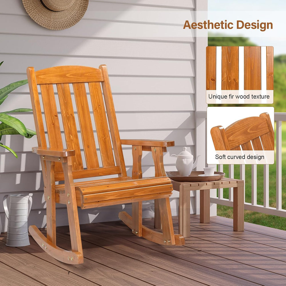 VINGLI Wooden Rocking Chair, Patio Rocker with Higher Backrest, Heavy Duty 60...