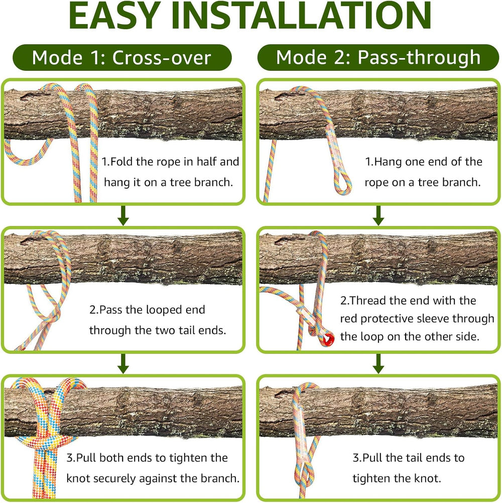 Heavy Duty Tree Swing Ropes with Safer Lock-(2Pack, Rainbow,20FT)
