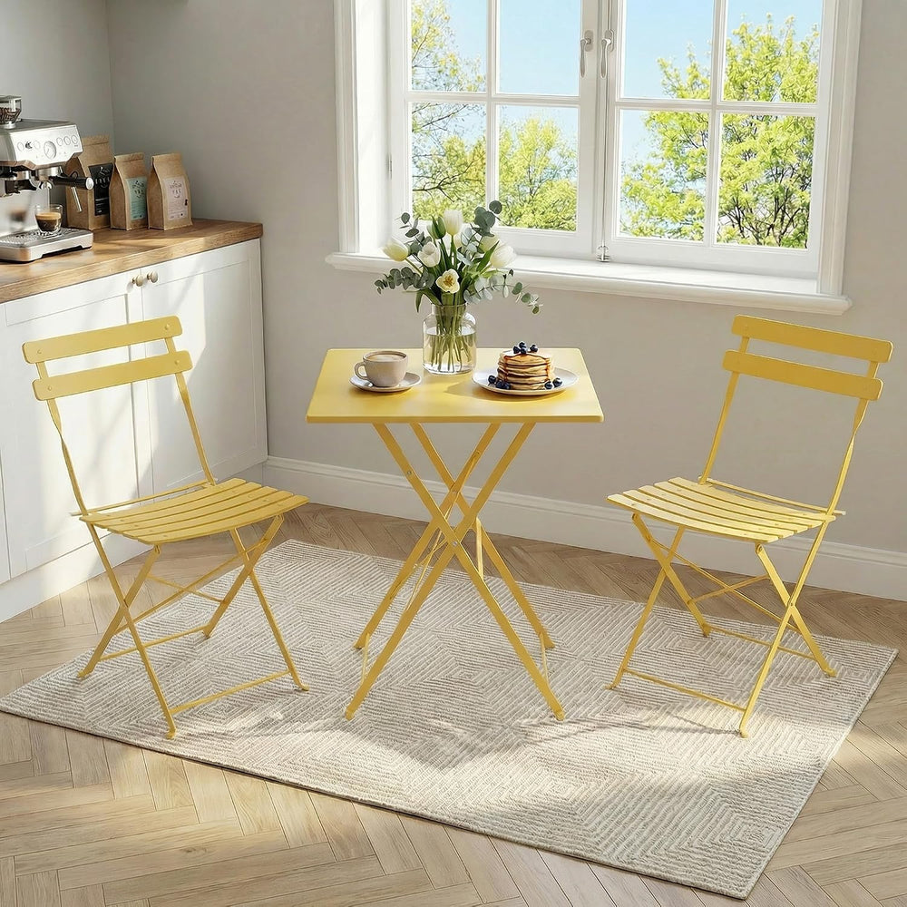 3 Piece Patio Bistro Set, Outdoor Folding Bistro Table and Chairs Set of 2