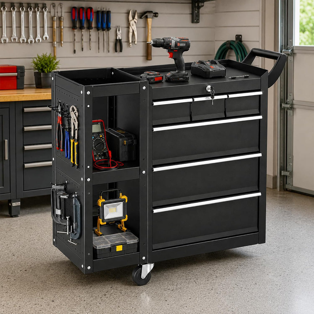 6-Drawer Rolling Tool Chest,2-in-1 Tool Box on Wheels with Lockable Steel Gar...