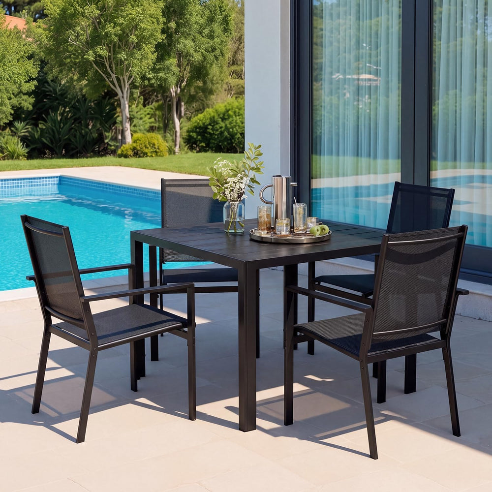 Outdoor Dining Set for 4 with Umbrella Hole, Black