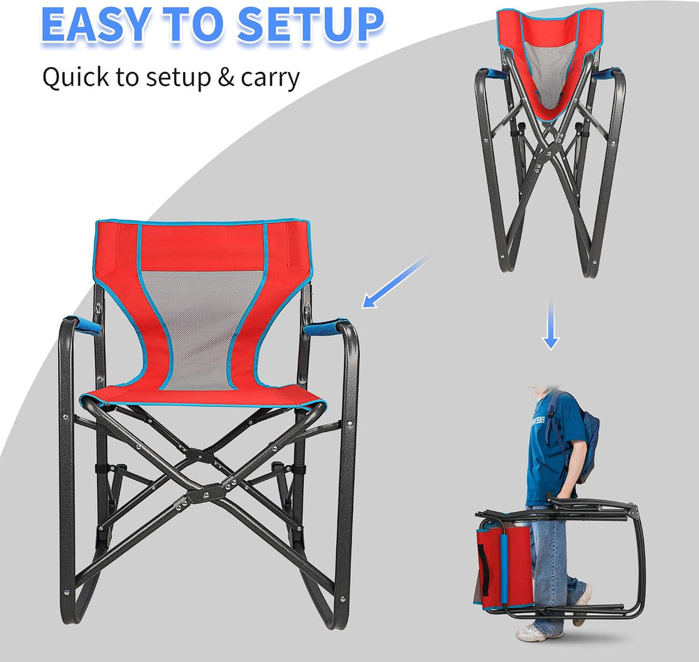 Oversized Rocking Camping Chair, Portable Folding Director Chair, Rocker Camp...