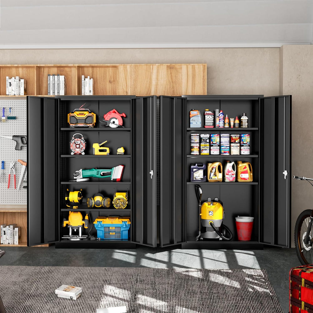 72" H Metal Storage Cabinet with 2 Doors and 4 Adjustable Shelves, Black...