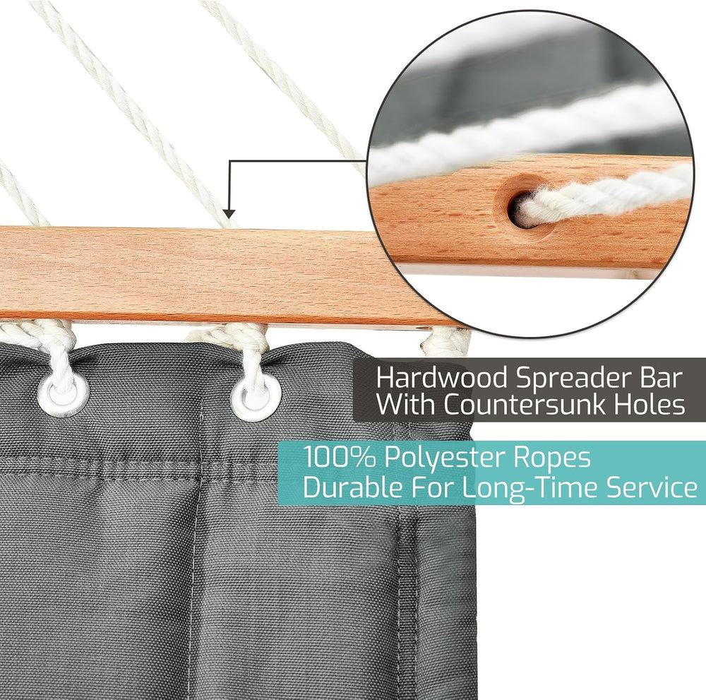 Double Quilted Hammock with Hardwood Spreader Bars and Pillow
