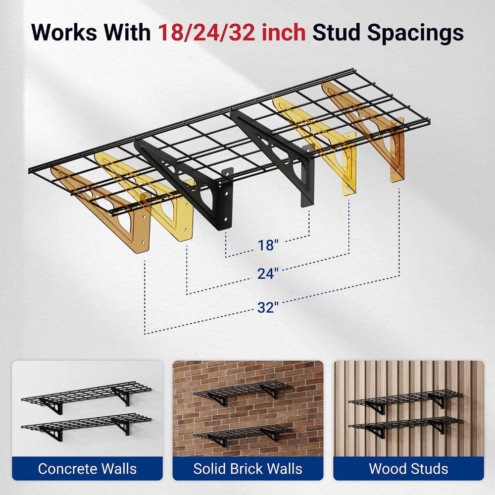 FLEXIMOUNTS 2-Pack 1x4ft 12-inch-by-48-inch Wall Shelf Garage Storage Rack Wa...