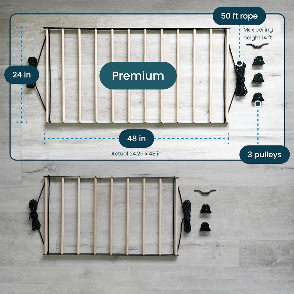 Ceiling Laundry Drying Rack w/Pulley System (48 INCHES)