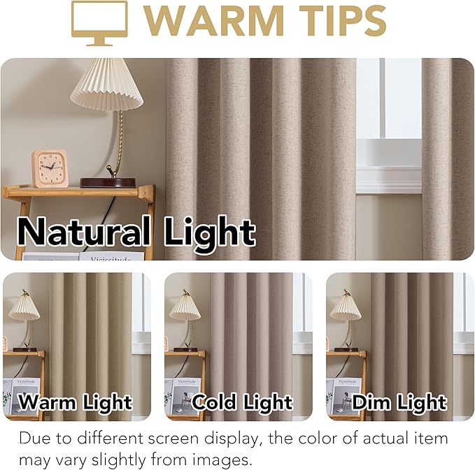 H.VERSAILTEX Linen Curtains 100% Blackout Curtains for Bedroom 63 inch Long F...