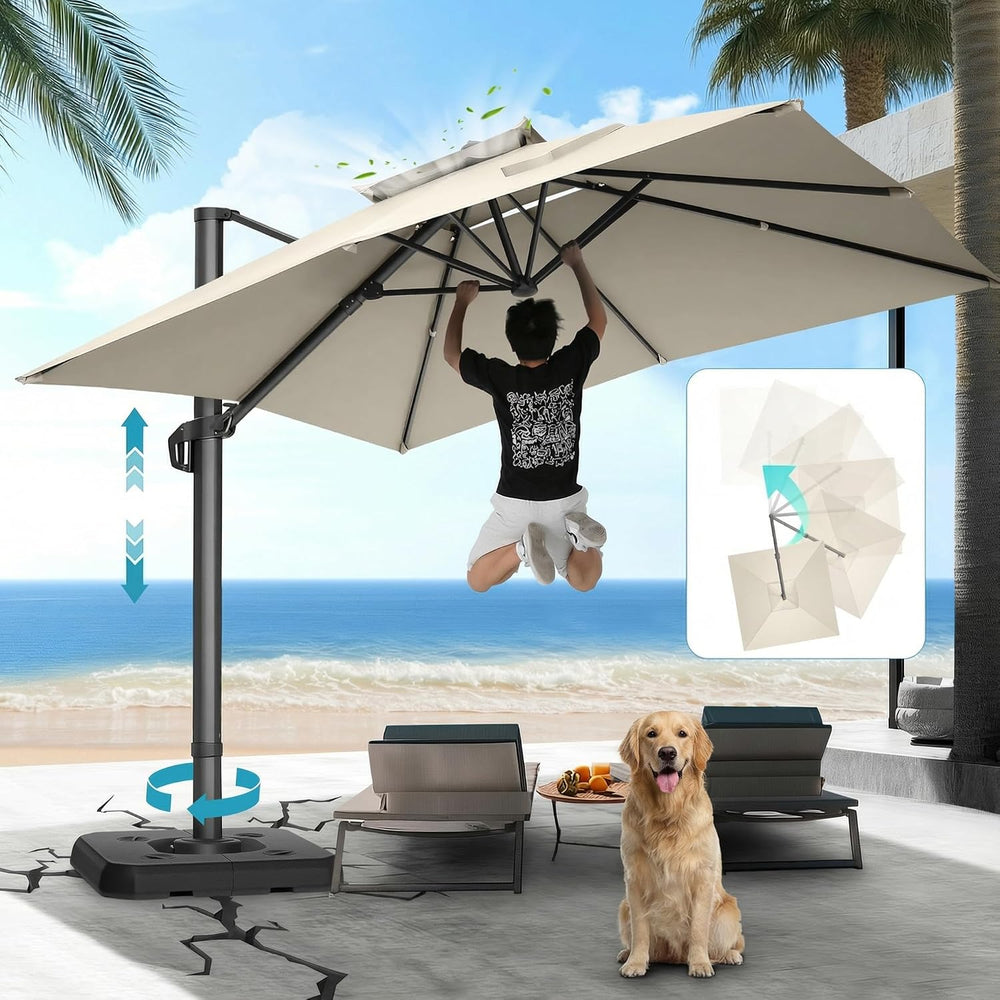 HOTEEL 10x10ft Patio Umbrella Cantilever Umbrella Double Top - Upgrade and In...