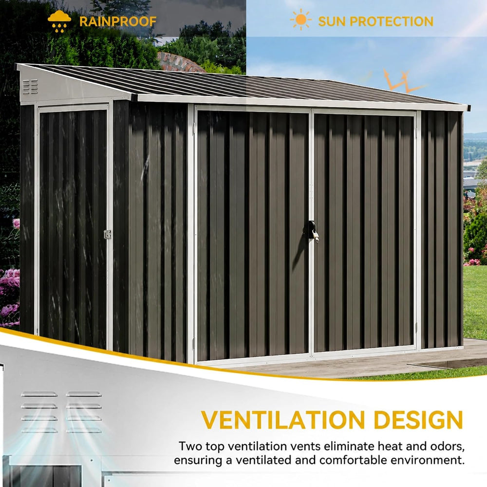 DWVO 7x4 FT 3-Door Storage Shed, Lockable Metal for Bike - Dark Gray