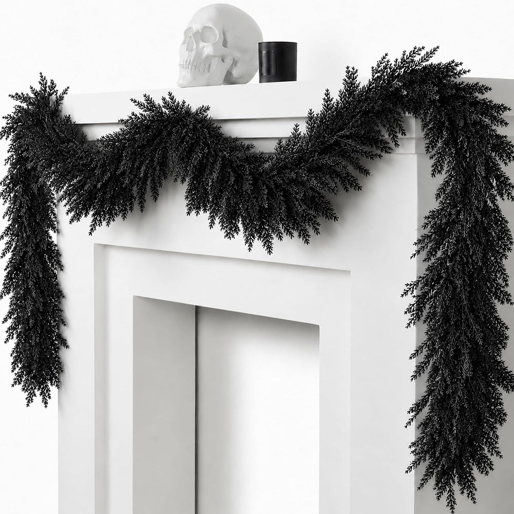 2 Pcs 6ft Black Halloween Cedar Garland, Gothic Vine Twig Mantle Decoration