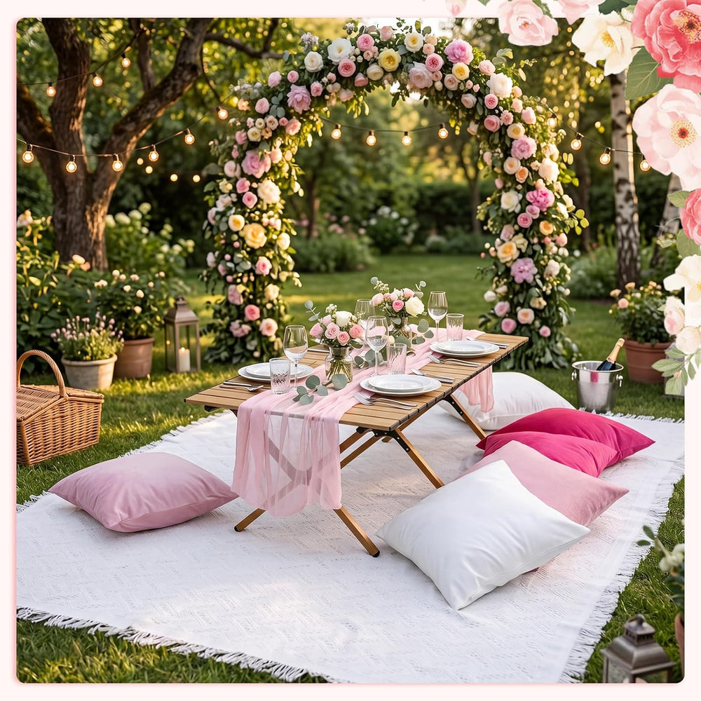 Leinuosen 9 Pcs Boho Picnic Set with Folding Low Table, Pink