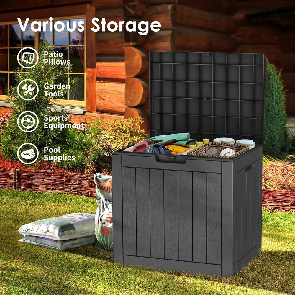 30 Gallon Deck Box, Waterproof Resin Outdoor Storage Box with Lockable Lid, P...