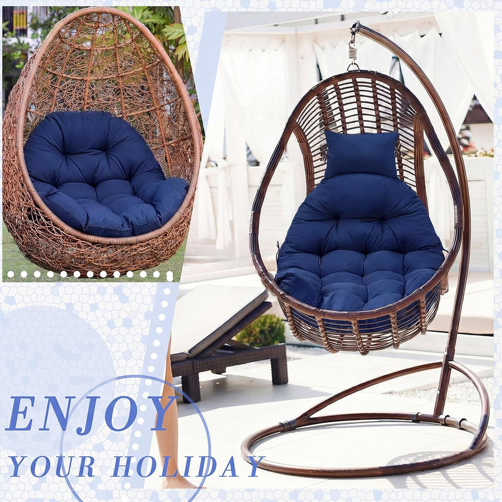 Tudomro Navy Blue Waterproof Egg Chair Cushion with Pillow, Classic