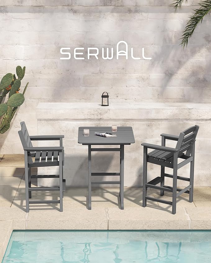 SERWALL Balcony Adirondack Chairs and Table 3 Pieces Set, Adirondack Bar Heig...