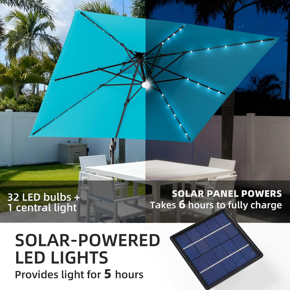 9x9 FT Cantilever Offset Patio Umbrella with Lights