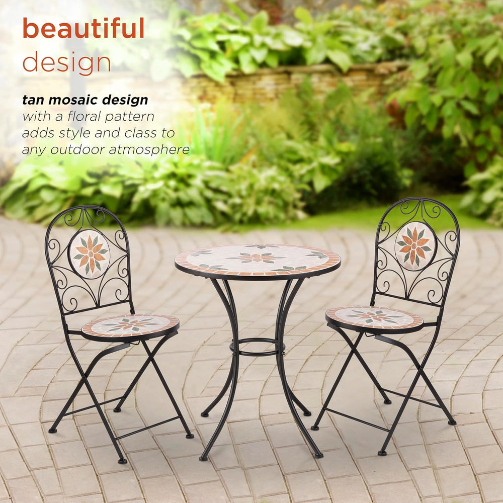 Alpine Corporation Indoor/Outdoor 3-Piece Mosaic Bistro Set Folding Table and...