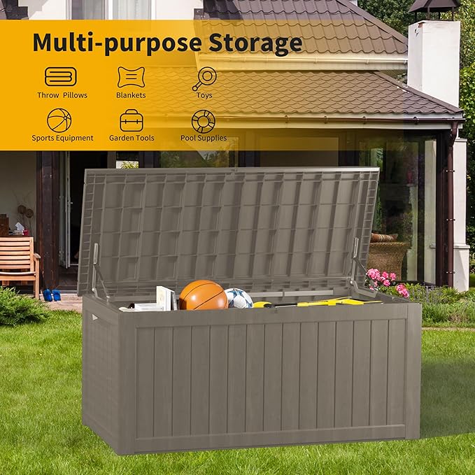 TARKARI 270 Gallon Lockable Resin Deck Box, Waterproof & UV-Resistant Out...
