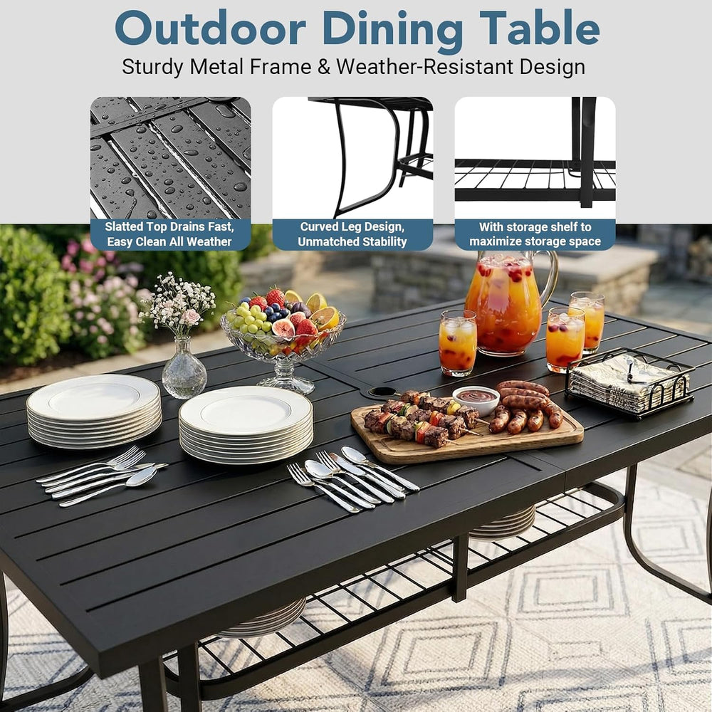 Outdoor Patio Dining Sets 9 Pieces, Large 77" Rectangular Metal Dining T...