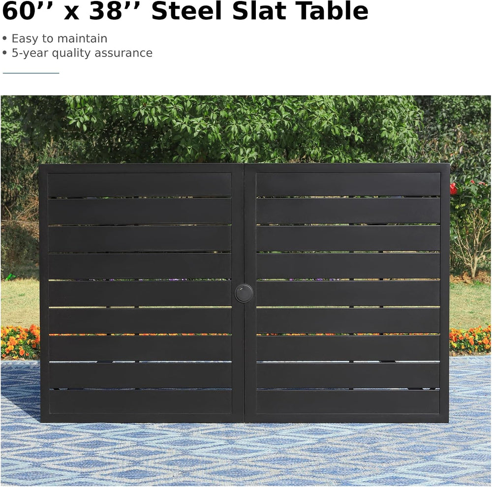 MFSTUDIO Outdoor Dining Set for 6, Rectangle Metal Table & Swivel Chairs