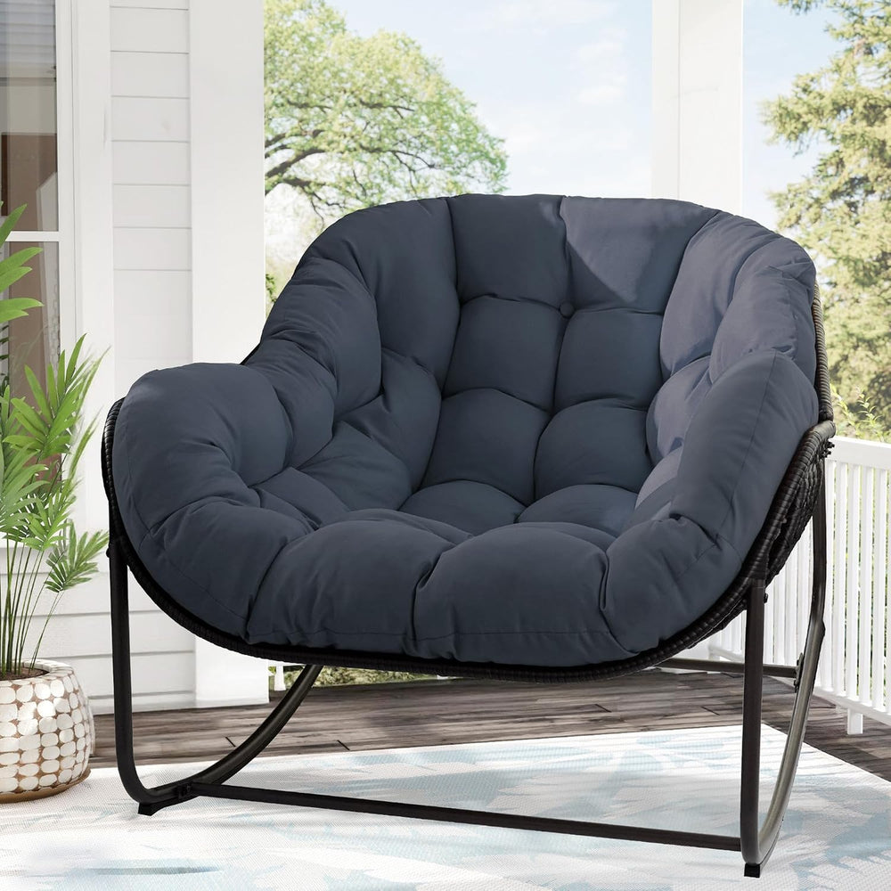Outdoor Papasan Rocking Chair, Oversized Papasan Chair with Cushion and Frame...
