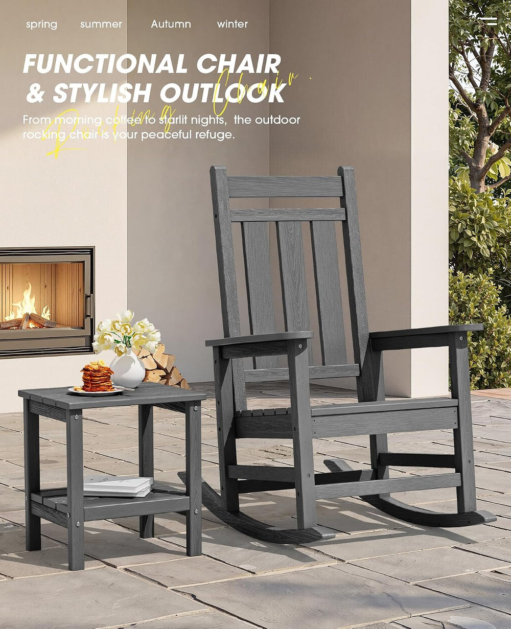 Oversized Outdoor Rocking Chair, HDPE Patio Rockers, Gray