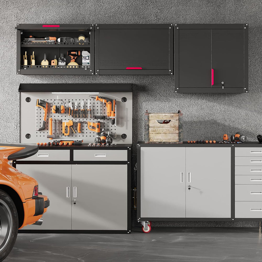 30" W Garage Wall Cabinet,Up Flip Door Metal Wall Cabinet with Adjustabl...