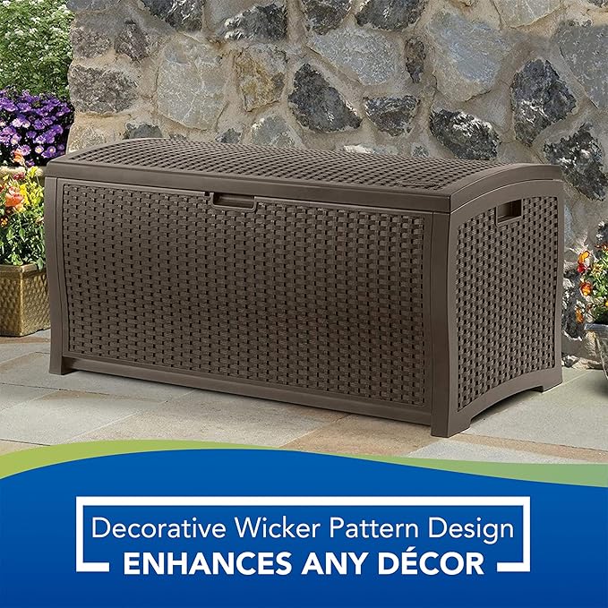 Suncast Outdoor Storage Box - 73 Gallon Mocha Brown Deck Box for Patio, Water...