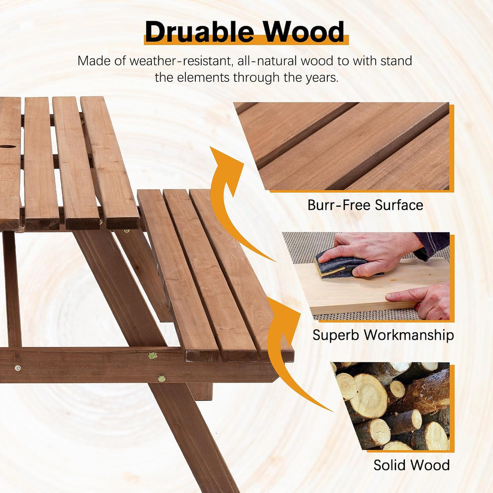 Brown 75" Rectangular Wooden Picnic Tables for Outdoors