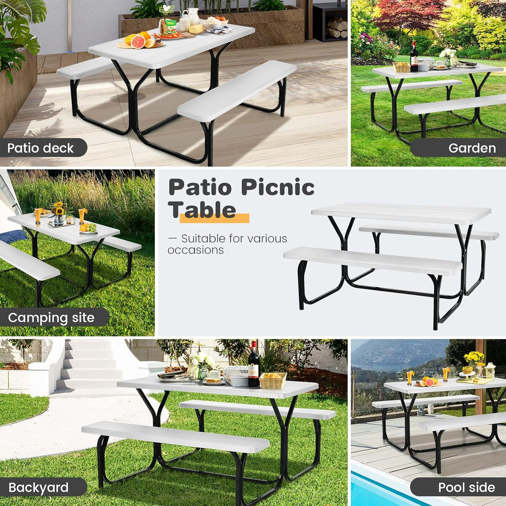 COSTWAY Outdoor Picnic Table, HDPE Plastic Picnic Table Bench Set