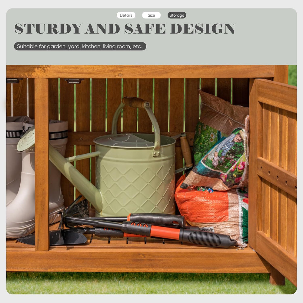 Devoko Acacia Wood Outdoor Storage Cabinet,Waterproof Potting Table, Brown