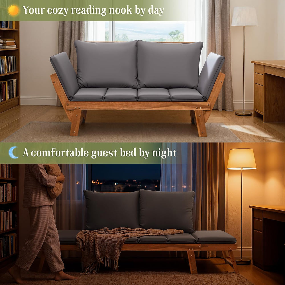 Flamaker Patio Loveseat Acacia Wood Balcony Couch (Grey)