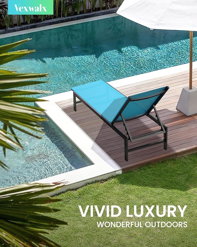 Outdoor Lounge Chair for Pool, Aluminum Chaise Lounge Chairs with 5-Position ...