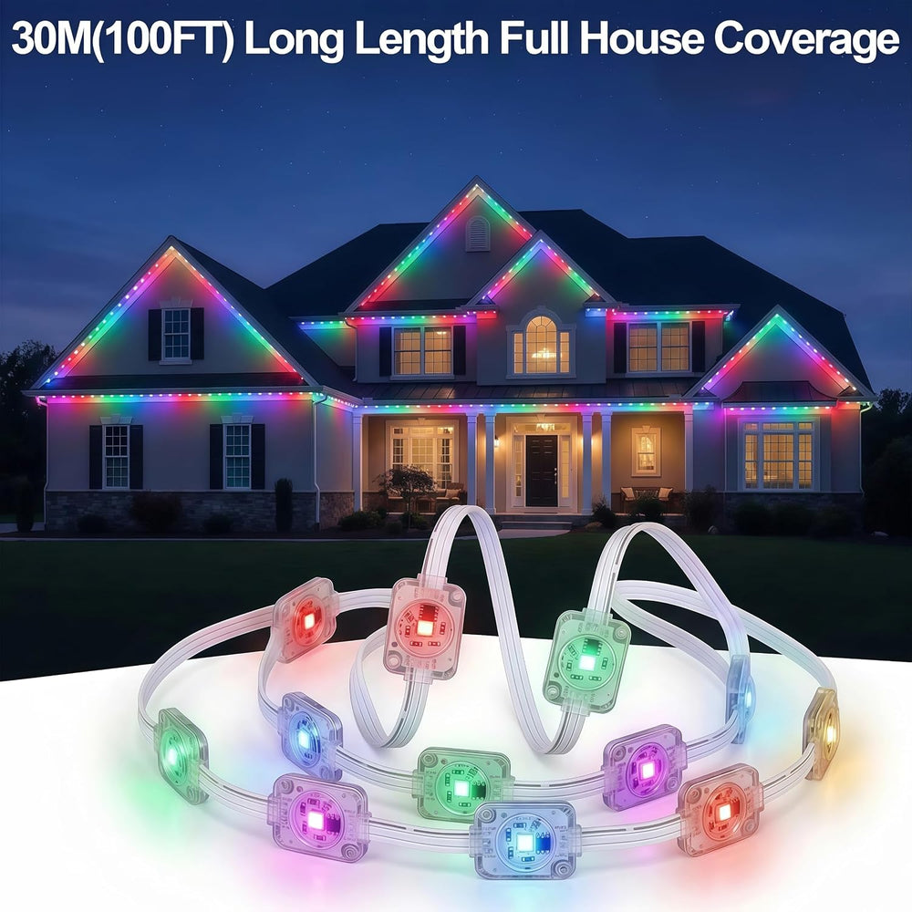 100FT Smart Permanent Outdoor Lights Eaves String | IP67 waterproof, APP &amp...