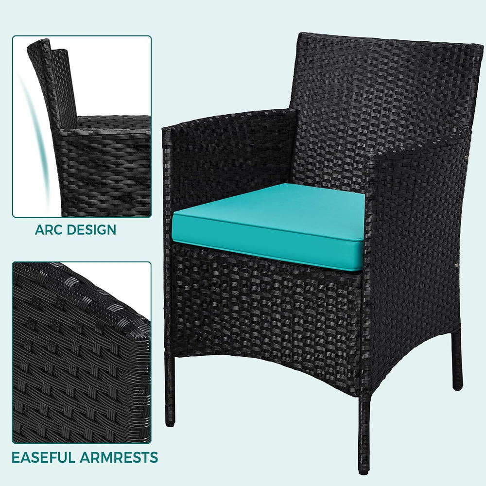 Yaheetech 3 Pieces Patio Conversation Set, Chairs & Side Table, Black/Cyan