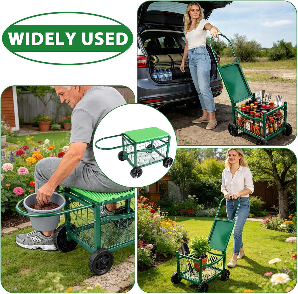 Garden Work Chair with Wheels, Heavy-Duty Gardening Cart with Seat - Garden S...