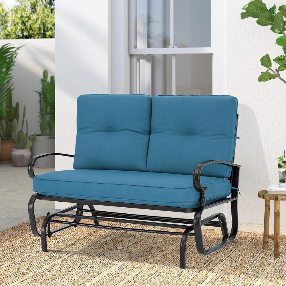 Outdoor Glider Rocking Bench 2 Person Patio Loveseat Steel Frame Furniture Se...