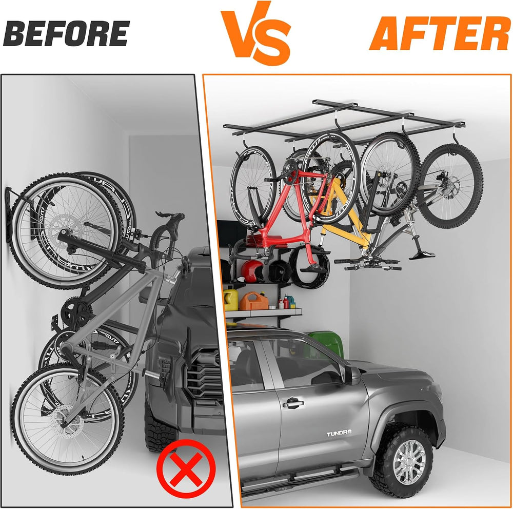 TORACK Ceiling Bike Rack for Garage, Ceiling-Mounted Bicycle Storage Hooks fo...