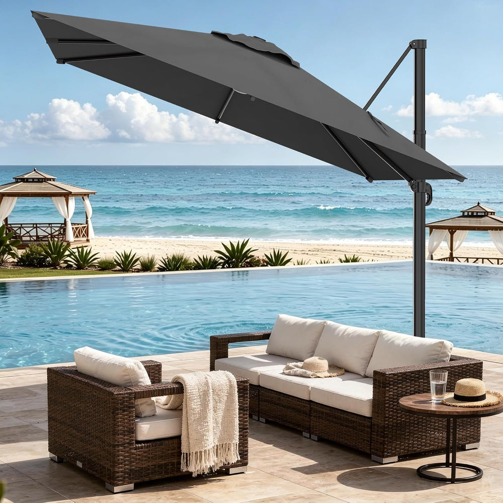 AreShark 9 X 9 FT Cantilever Umbrella w/ 360-Degree Rotation, Gray
