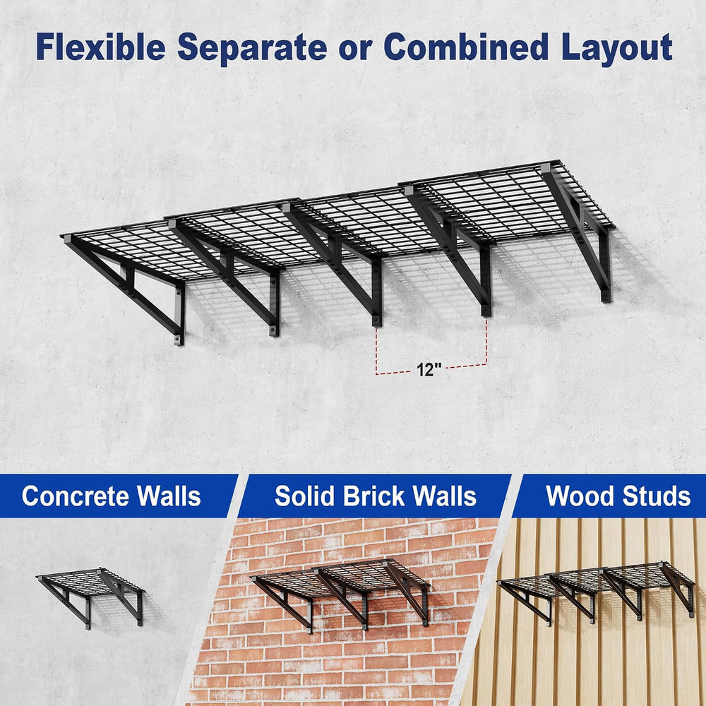 2x4.6ft Garage Shelving, Expandable Wall Shelves, 900lbs Heavy Duty, Black