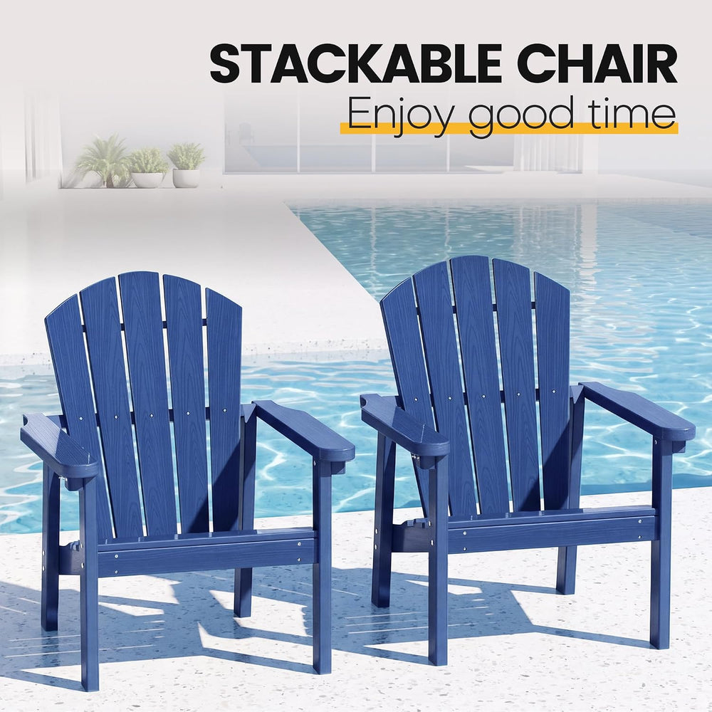 NevilyWood Stackable Adirondack Chair, HDPE Outdoor Chair Set of 4, Navy