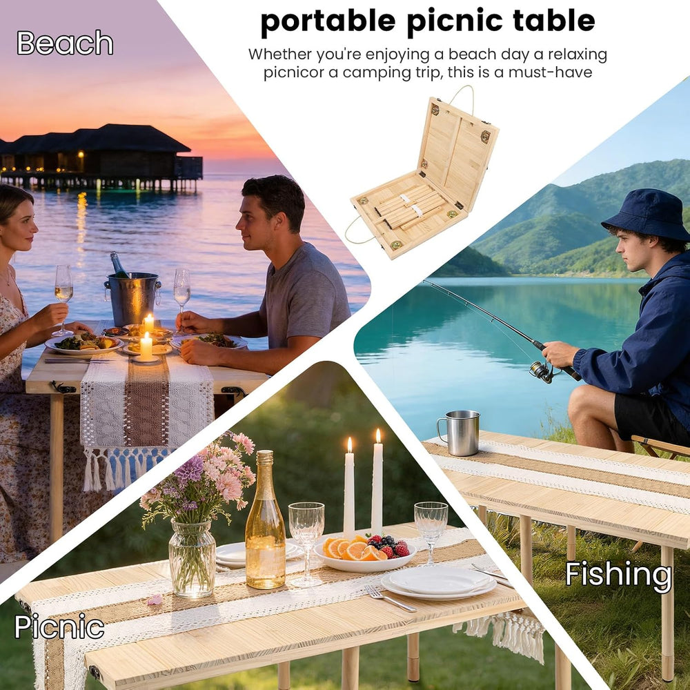 44" x 22" Boho Low Picnic Table, Folding Solid Wood Construction