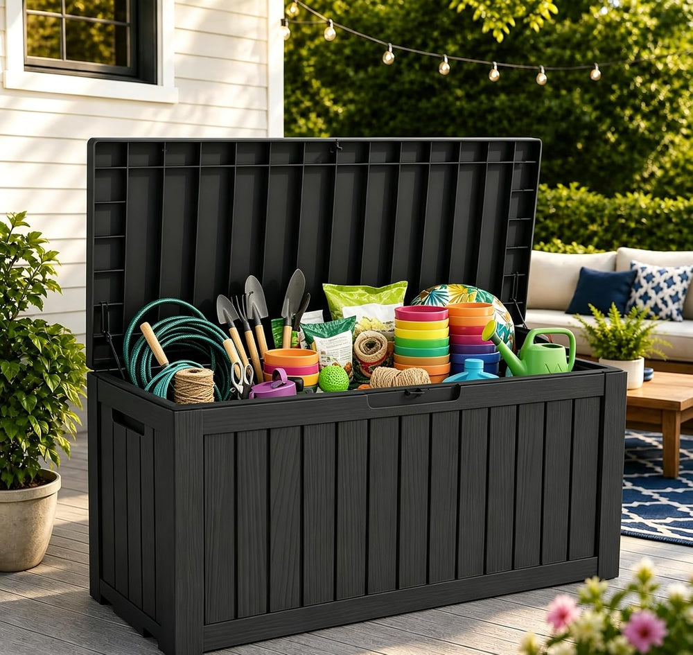 LAUSAINT HOME 210 Gallon Resin Deck Box, Package Delivery Box with Lockable L...